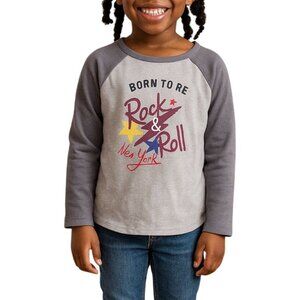 Satin Flowers Gray Purple Born To Be Rock Roll Graphic Long Sleeve Shirt 10/12